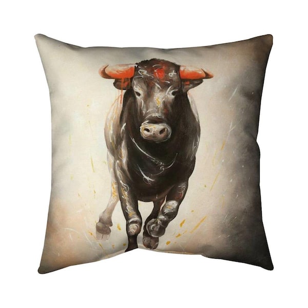 Begin Home Decor 26 x 26 in. Bull Running-Double Sided Print Indoor Pillow - 5541-2626-AN283
