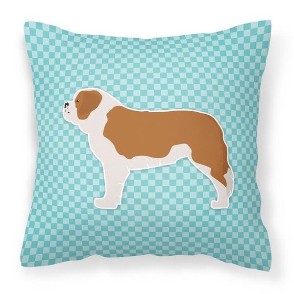 Carolines Treasures Carolines Treasures BB3776PW1818 Saint Bernard Checkerboard Blue Fabric Decorative Pillow - BB3776PW1818