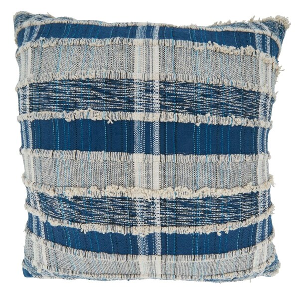 Saro 22 in. Striped Woven Cotton Square Throw Pillow with Down Filling, Black - 858.BL22SD