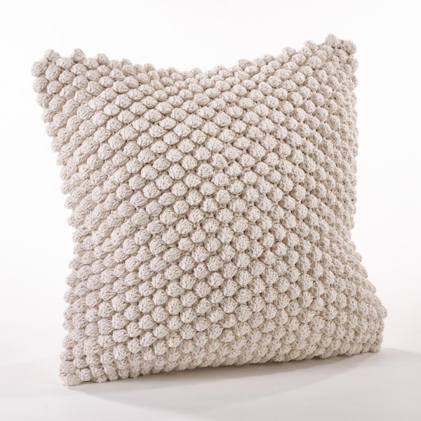 Rlm Distribution SARO  20 in. Crochet Pompom Throw Pillow - Ivory - HO3765451