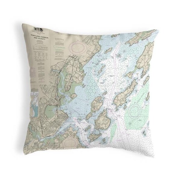 Betsy Drake Betsy Drake NC13292PL Portland Harbor & Vacinity; ME Nautical Map Noncorded Indoor & Outdoor Pillow - 18 x 18 in. - NC13292PL