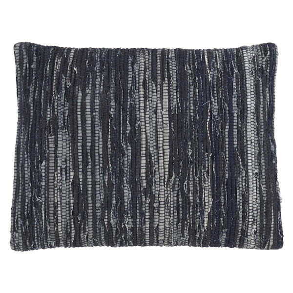 Rlm Distribution SARO  16 x 23 in. Rectangular Down Filled Throw Pillow with Chindi Rag Design - Navy Blue - HO2657399