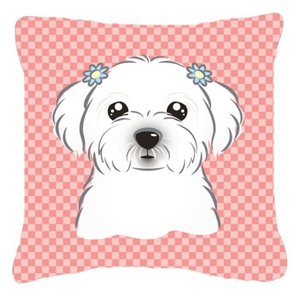 Carolines Treasures Carolines Treasures BB1208PW1414 Checkerboard Pink Maltese Fabric Decorative Pillow; 14 x 14 In. - BB1208PW1414