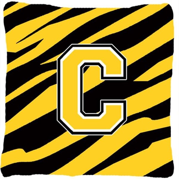 Carolines Treasures Carolines Treasures CJ1026-CPW1414 Monogram Initial C Tiger Stripe - Black Gold Decorative Fabric Pillow - CJ1026-CPW1414