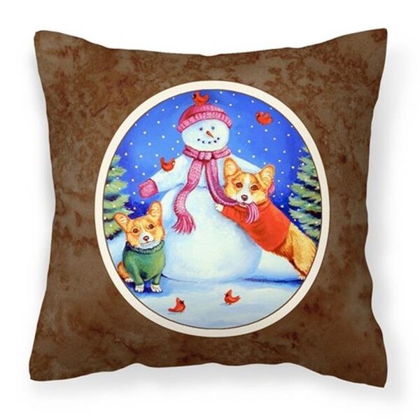 Carolines Treasures Carolines Treasures 7048PW1414 Snowman with Corgi Fabric Decorative Pillow - 7048PW1414