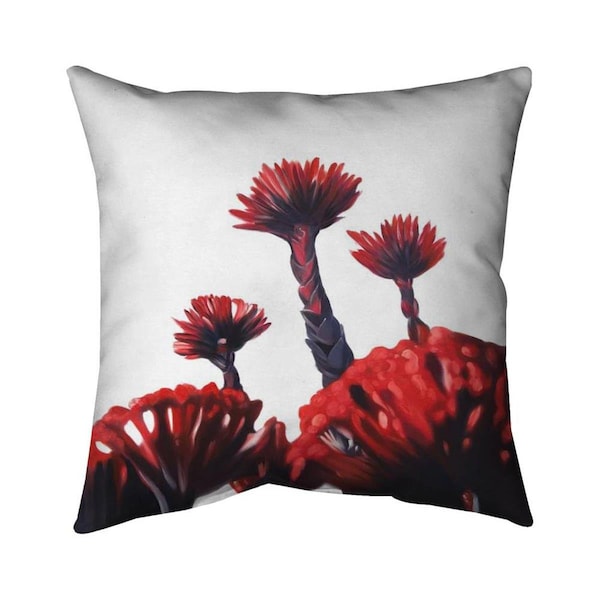 Begin Home Decor 26 x 26 in. Red Tropical Flowers-Double Sided Print Indoor Pillow - 5541-2626-FL329