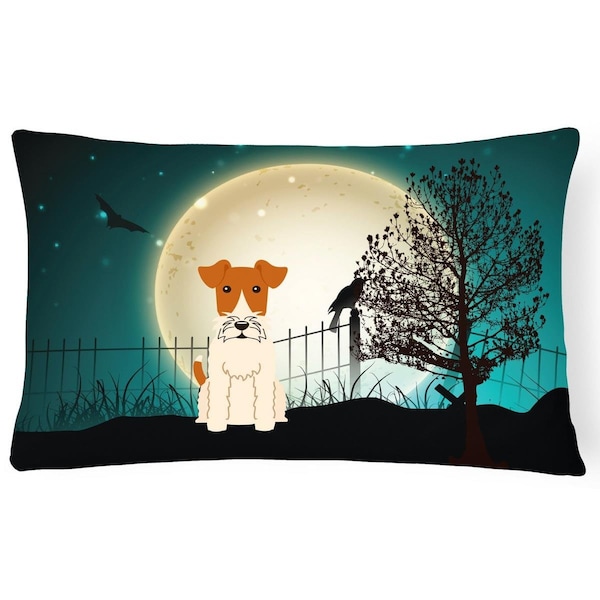 Carolines Treasures Halloween Scary Wire Fox Terrier Canvas Fabric Decorative Pillow - BB2291PW1216