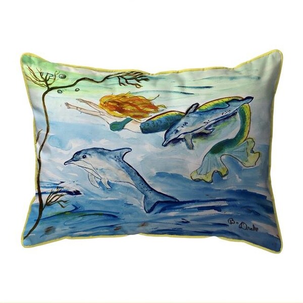 Betsy Drake Betsy Drake SN1188 11 x 14 in. Mermaid & Dolphins Indoor & Outdoor Pillow; Small - SN1188