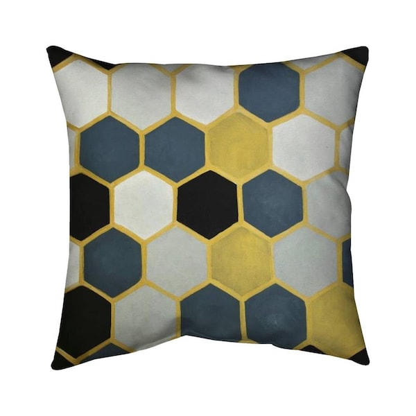 Begin Home Decor 26 x 26 in. Blue & Gold Cells-Double Sided Print Indoor Pillow - 5541-2626-AB61