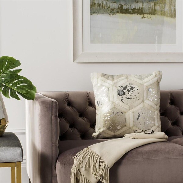 Safavieh 20 x 20 in. Maggie Metallic Cowhide Pillow White & Silver - PLS242A-2020