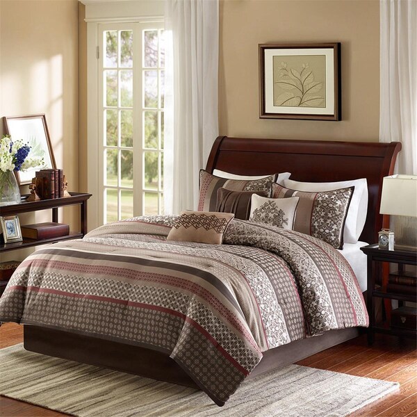 Madison Park Princeton 7 Piece Of Comforter Set, Queen, Red, 7PK - MP10-697