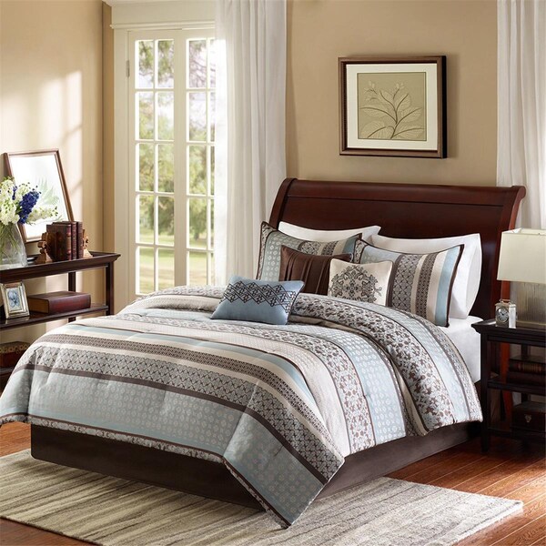 Madison Park Princeton 7 Piece Of Comforter Set, King, Blue, 7PK - MP10-695