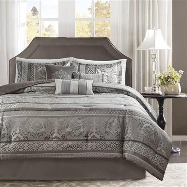 Madison Park California King Size Jacquard Comforter Set, Grey - 7 Piece, 7PK - MP10-4884