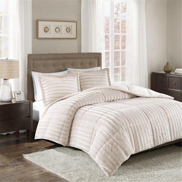 Madison Park Duke Faux Fur Comforter Mini Set, King - Champagne - MP10-3067