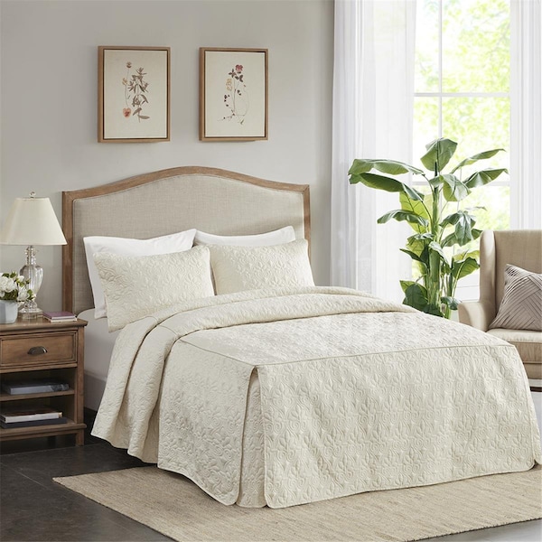 Madison Park Cream 100 Percent Polyester Fitted Bedspread, King Size - MP13-6477