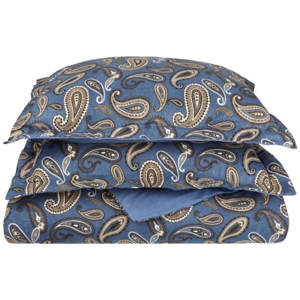 Impressions By Luxor Treasures Cotton Flannel Full-Queen Duvet Cover Set Paisley, Navy Blue - FLAFQDC PANB