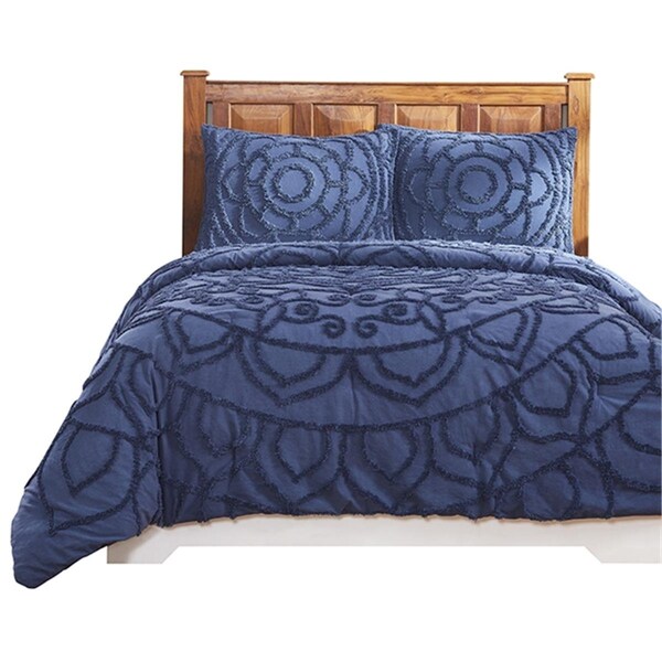 Better Trends Cleo Collection 100% Cotton Full/Queen Comforter Set in Navy - QUCLQFNV