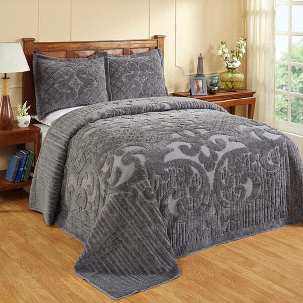 Convenience Concepts Ashton Medallion Chenille Bedspread, Gray - King Size - HI1867833