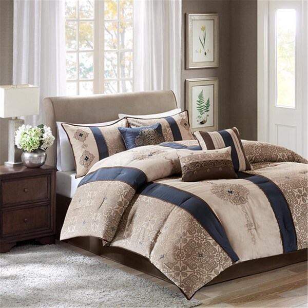 Madison Park Donovan 7 Piece Jacquard Comforter Set - Navy, Queen Size, 7PK - MP10-4344