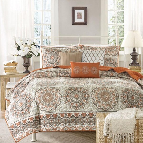 Madison Park Cali 6 Piece Quilted Coverlet Set, Orange - Full and Queen - MP13-1523