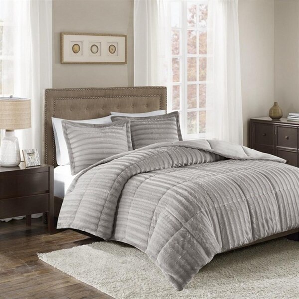 Madison Park Duke Faux Fur Comforter Mini Set, King - Grey - MP10-3071