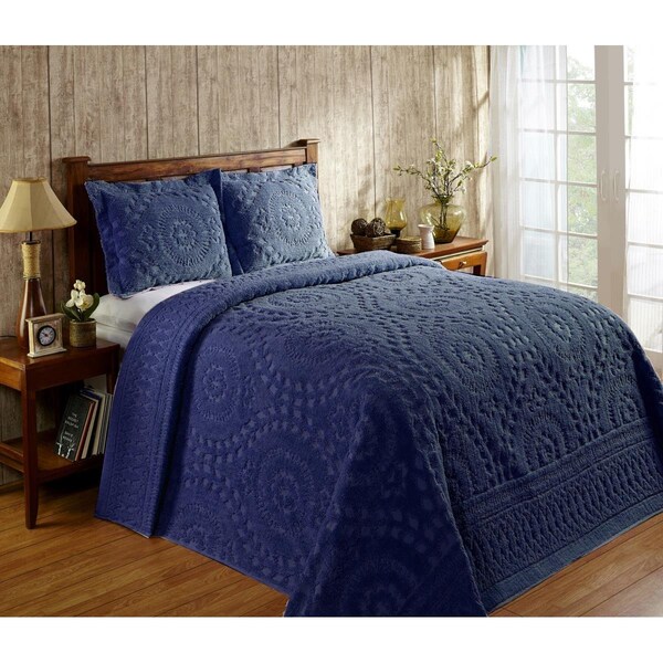 Convenience Concepts Rio Floral Chenille Bedspread, Navy - King Size - HI1842094