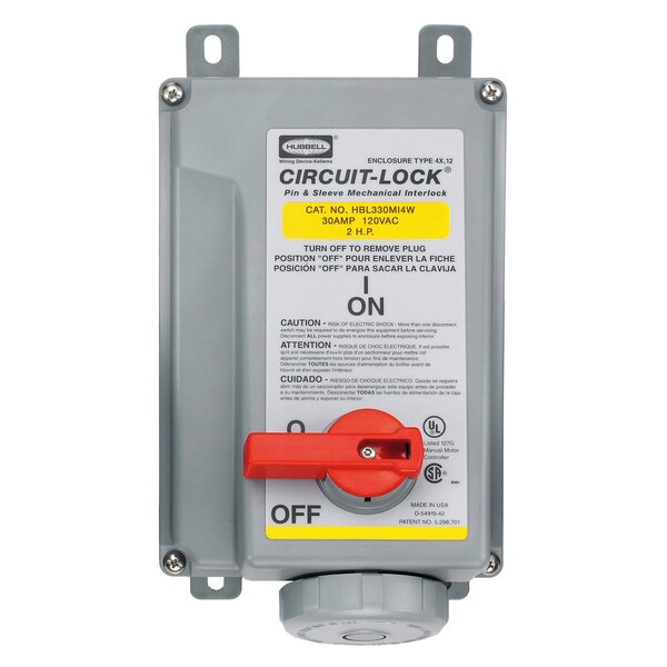 Hubbell Wiring Device-Kellems Heavy Duty Products, IEC Pin and Sleeve Devices, Industrial Grade, Female, Receptacle, 30A 125V AC, 2-Pole 3- Wire Grounding, Watertight - HBL330MI4W
