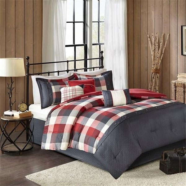 Madison Park Madison Park MP10-4670 Ridge 7 Piece Herringbone Comforter Set - Red; King Size - MP10-4670
