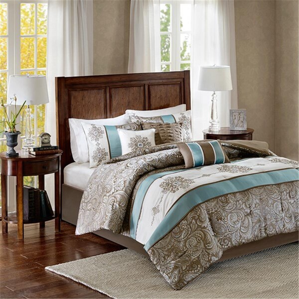 Madison Park Caroline Jacquard 7 Piece Comforter Set - Blue, Cal King Size, 7PK - MP10-4324
