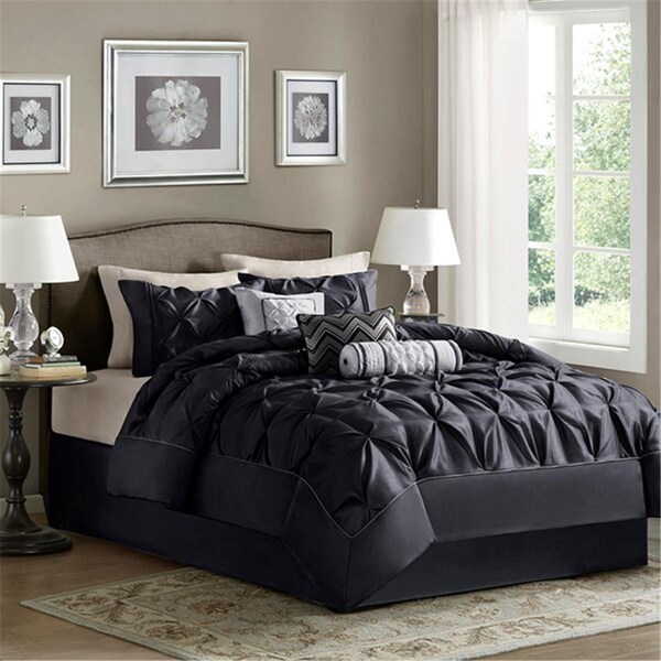 Madison Park Laurel 7 Piece Comforter Set, Cal King - Black, 7PK - MP10-3281