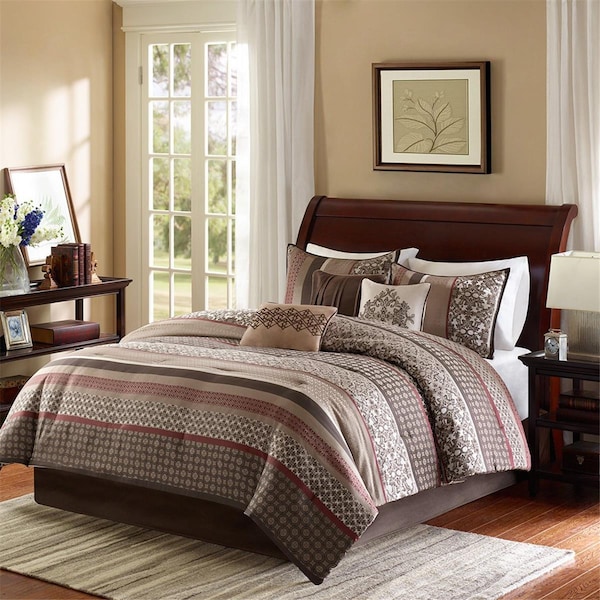 Madison Park Princeton 7 Piece Of Comforter Set, King, Red, 7PK - MP10-698