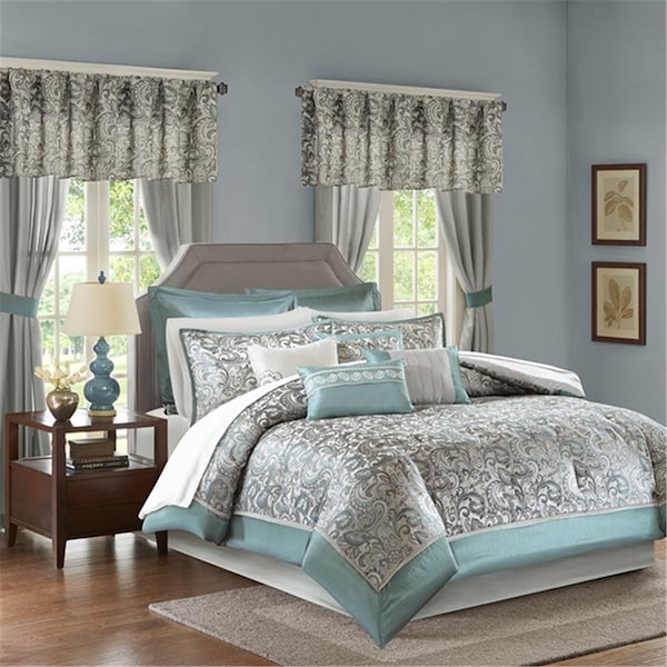 Madison Park Brystol 24 Piece Room in a Bag - Teal, Cal King Size, 24PK - MPE10-638