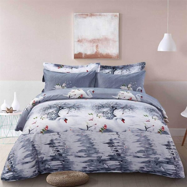 Dolce Mela Pictorial Bedding Duvet Cover Set, Queen Size - Mute Swan - DM705Q