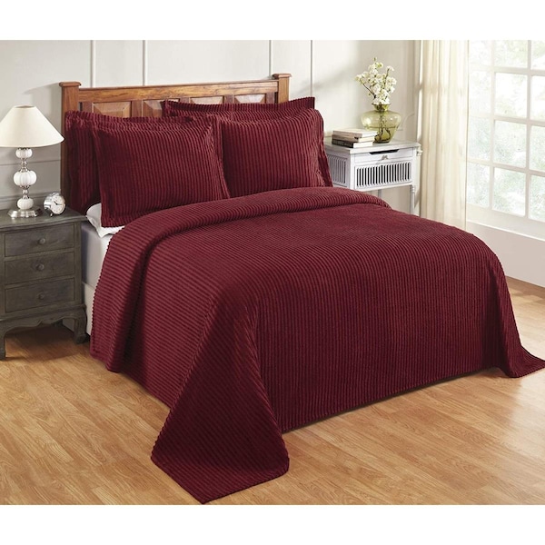 Convenience Concepts Jullian Collection Super Soft & Light Weight Bold Stripes Bedspread for King, Burgundy - HI2112567