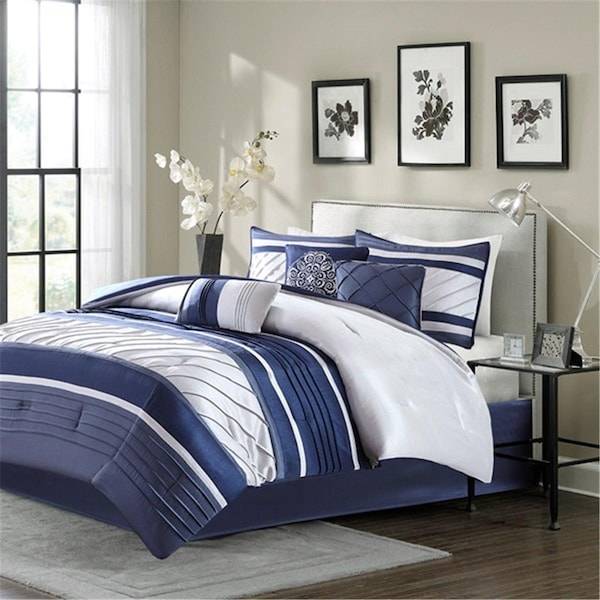 Madison Park Blaire 7 Piece Comforter Set - Navy, Cal King Size, 7PK - MP10-4519