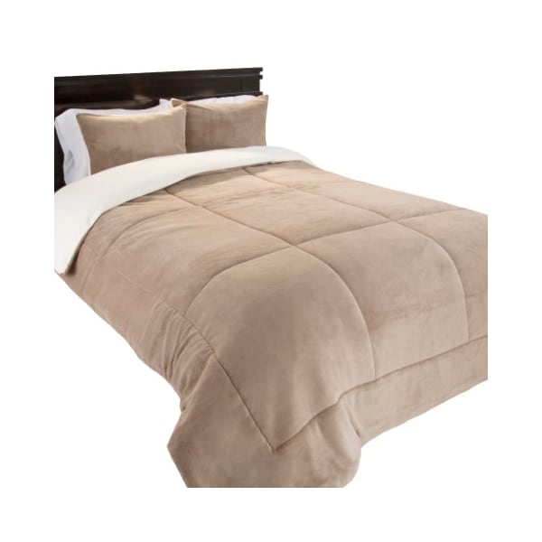 Hastings Home Hastings Home 3 Piece Sherpa/Fleece Comforter Set - Full/Queen - Taupe - 833778FDU
