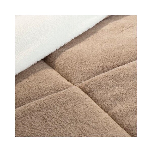 Hastings Home Hastings Home 3 Piece Sherpa/Fleece Comforter Set - Full/Queen - Taupe - 833778FDU