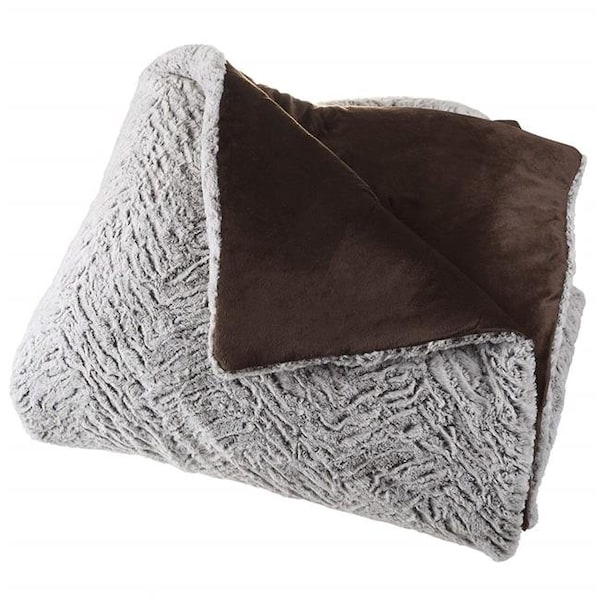 Bedford Home Bedford Home 66A-43395 Faux Fur Comforter Set; Full & Queen Size - Grey; Chocolate & Black - 3 Piece - 66A-43395