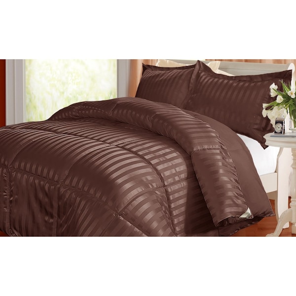 Kathy Ireland Down Alternative Solid/Stripe Reversible Comforter, Chocolate, King - GPKI175021