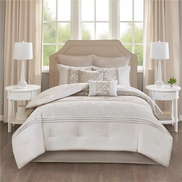 510 Design 510 Design 5DS10-0047 Lynda Embroidered Comforter Set; Neutral - Queen - 8 Piece - 5DS10-0047