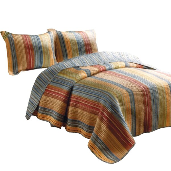 Benzara Huascaran Fabric Quilt Set with Channel Stitching, Multi Color - King Size - 3 Piece - BM14941