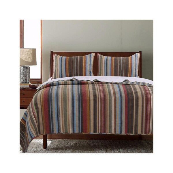 Benzara Phoenix Fabric Quilt Set with Striped Prints, Multi Color - King Size - 3 Piece - BM101914
