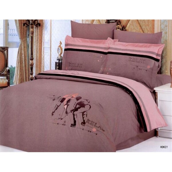 Templeton Le Vele Full-Queen- 6 Pieces Duvet Cover Bedding Set- Hockey, Mauve-Pink/Tan/Black - TE3302114