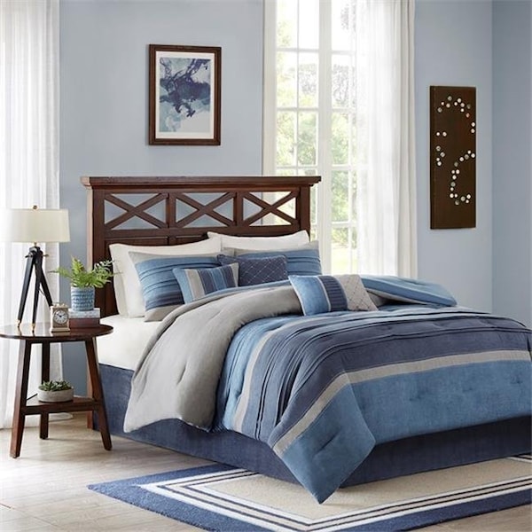 Madison Park Madison Park MP10-1637 7 Pieces Collins Comforter Set; King - Navy - MP10-1637