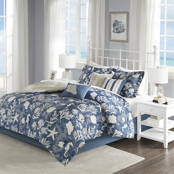 Madison Park 7 Piece Cotton Sateen Comforter Set - Blue, King Size, 7PK - MP10-5282