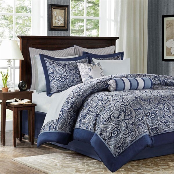 Madison Park Aubrey 12 Piece Complete Bed Set - Navy, Cal King Size, 12PK - MP10-4697
