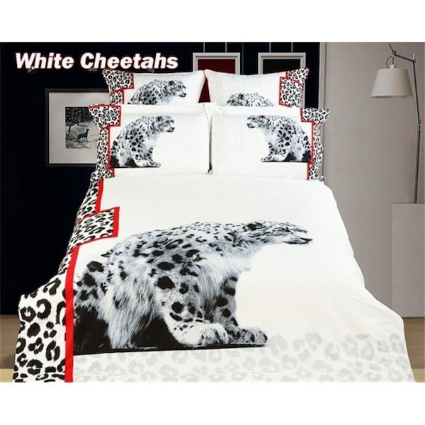 Dolce Mela Dolce Mela - White Cheetahs  Twin Size 4 Pieces Duvet Cover Set Animal Themed Luxury Bedding Set DM431T - DM431T