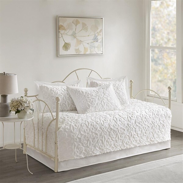 Madison Park Sabrina 5 Piece Cotton Chenille Daybed Set - White - MP13-5322