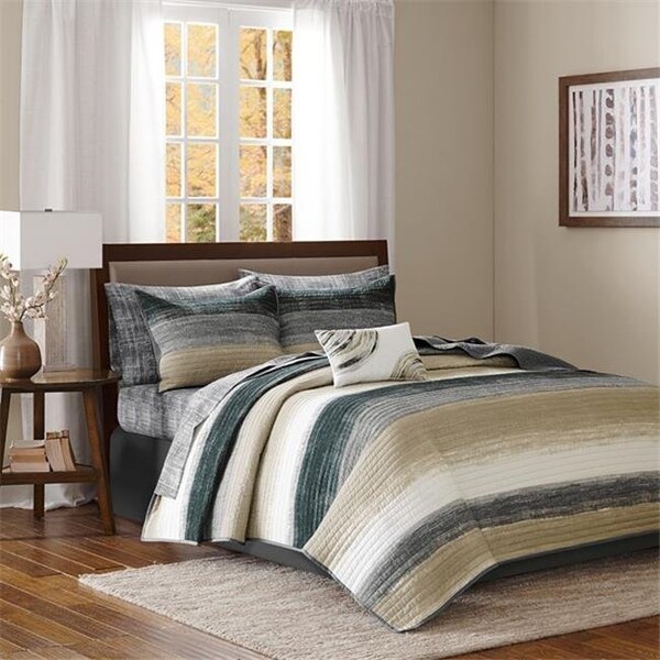 Madison Park Essentials Madison Park MPE13-172 100 Percent Polyester Microfiber Printed Saben 8 Piece Coverlet Set; Taupe - California King - MPE13-172