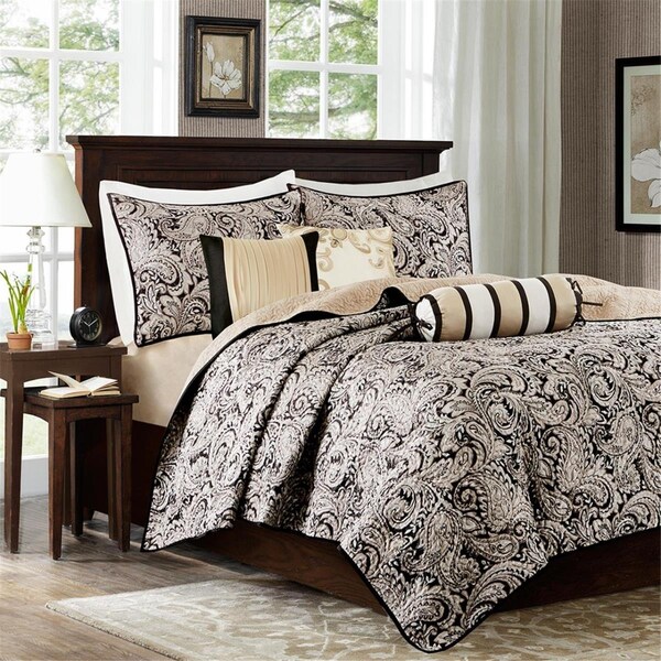 Madison Park 6 Piece Polyester Jacquard Coverlet Set Black, Full-Queen - MP13-2694